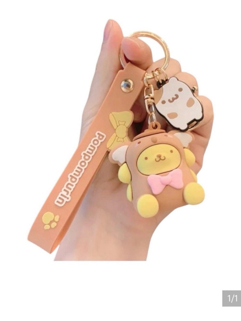Sanrio Pompompurin Keychain Silicone Bag Charm Wristlet Strap Pink Bow Kawaii